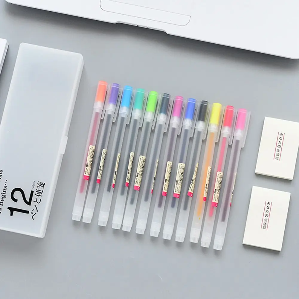 12 Pcs/lot Simple Style Colored Gel Pens Transparent Scrub Colour Ink Pen Marker for School Student Office Supplies | Канцтовары для