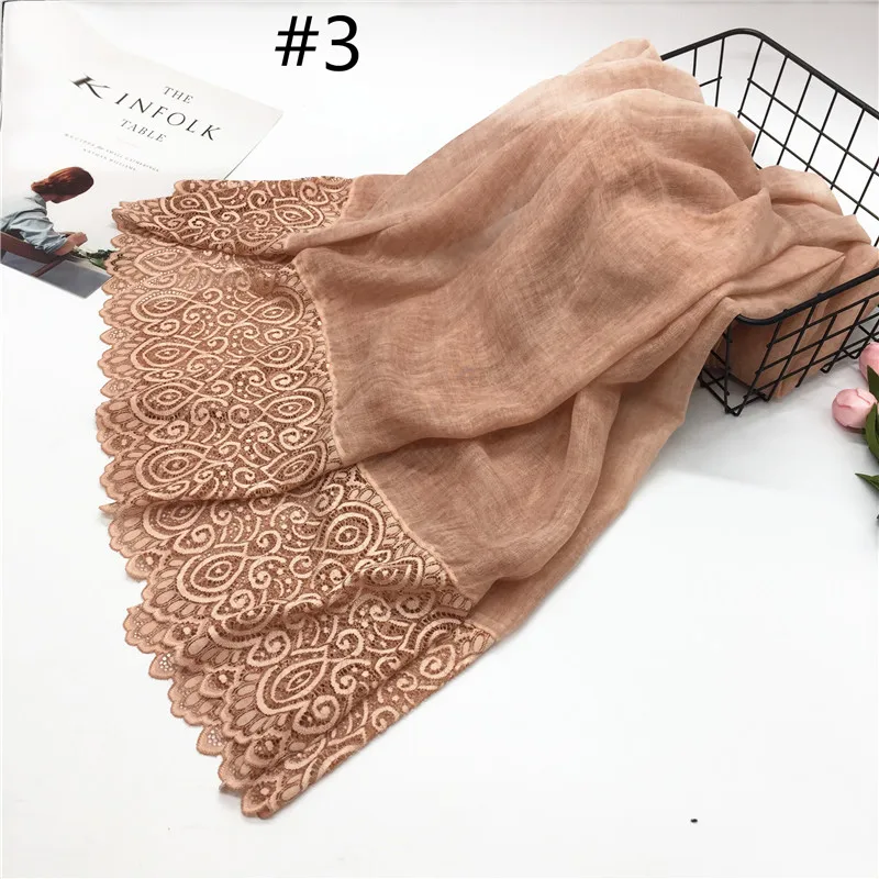 Fashion luxury floral lace with plain solid viscose shawl foulard muslim echarpe women scarf hijabs bandana 10pcs fast shipping |