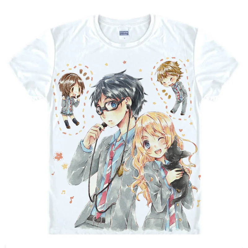 Аниме рубашка Coolprint Kimiuso Your Lie в апреле футболки с коротким рукавом Kousei Arima Kaori Miyazono