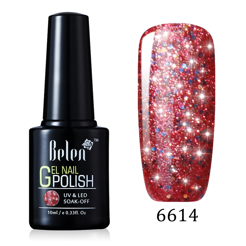 6614 Belen 10 мл УФ гель лак для ногтей Лаки Супер Bling гель лак Vernis Soak Off полу постоянный длительный База Топ - Цвет: 6614