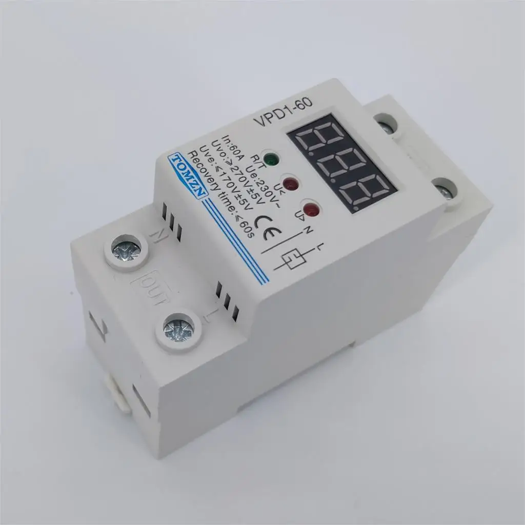 VPD1 40A 60A 220V автоматическое переподключение Защита от перенапряжения защитное устройство реле с Вольтметр монитор напряжения