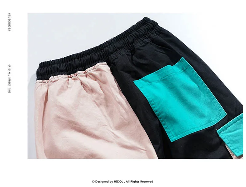 

Military Contrast Color Cargo Pants Multi-Pocket Joggers Colourful Splice Army Track Tactical Trousers Men Hip Hop Streetwear