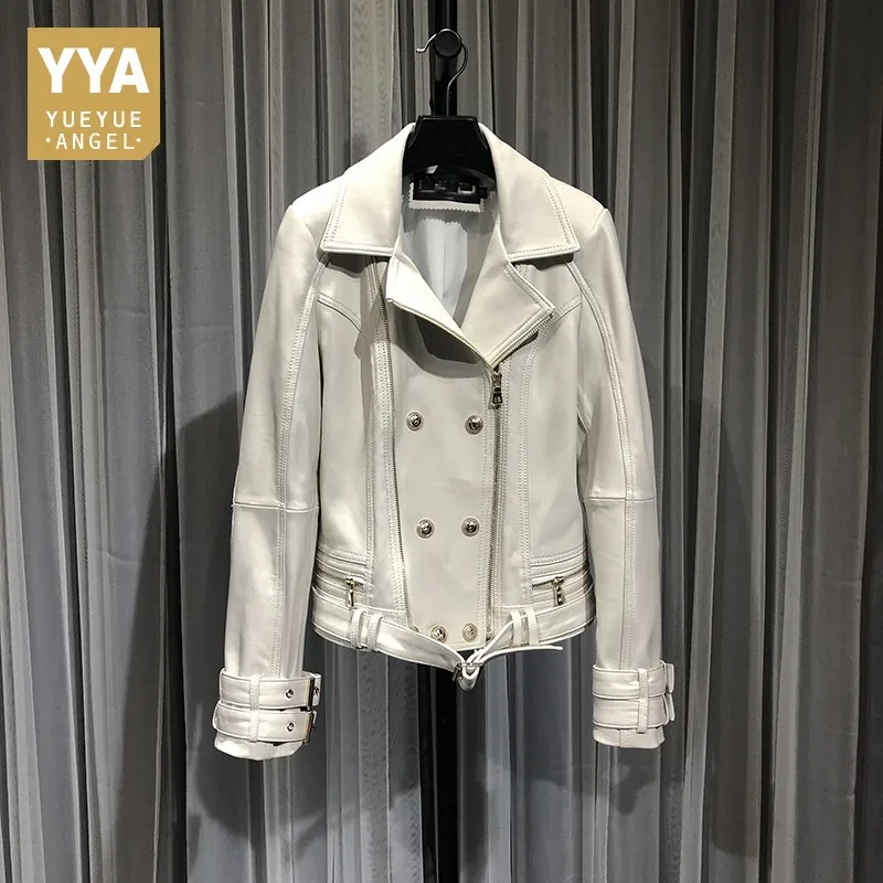 Женская куртка из натуральной овечьей кожи черно белая приталенная