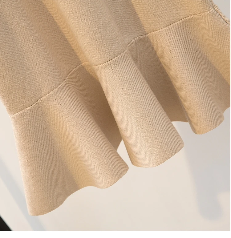 Женское тонкое платье с оборками однотонное длинными рукавами в Корейском стиле