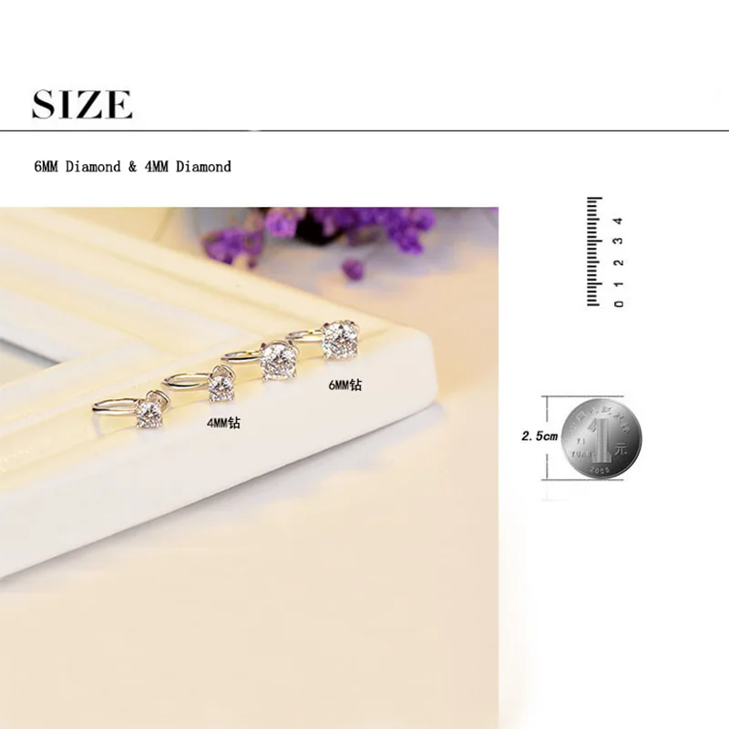 1 Pair Elegant Women 4mm/6mm Zircon Clip Earrings Ear bone clip No Pierced boucle d'oreille Bijoux | Украшения и аксессуары