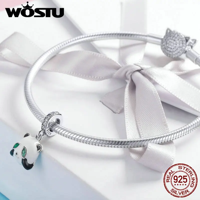 WOSTU Pure 925 Sterling Silver Cute PanFN Animal Beads Fit Charm Bracelet Necklace Pendant For Women Jewelry Gift FIC1096 | Украшения и