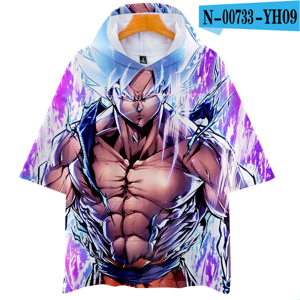 Dragon Ball 3D футболка с капюшоном Harajuku короткий рукав японская Футболка мужская футболка homme летняя футболка аниме хип хоп 3D одежда - Цвет: Фиолетовый