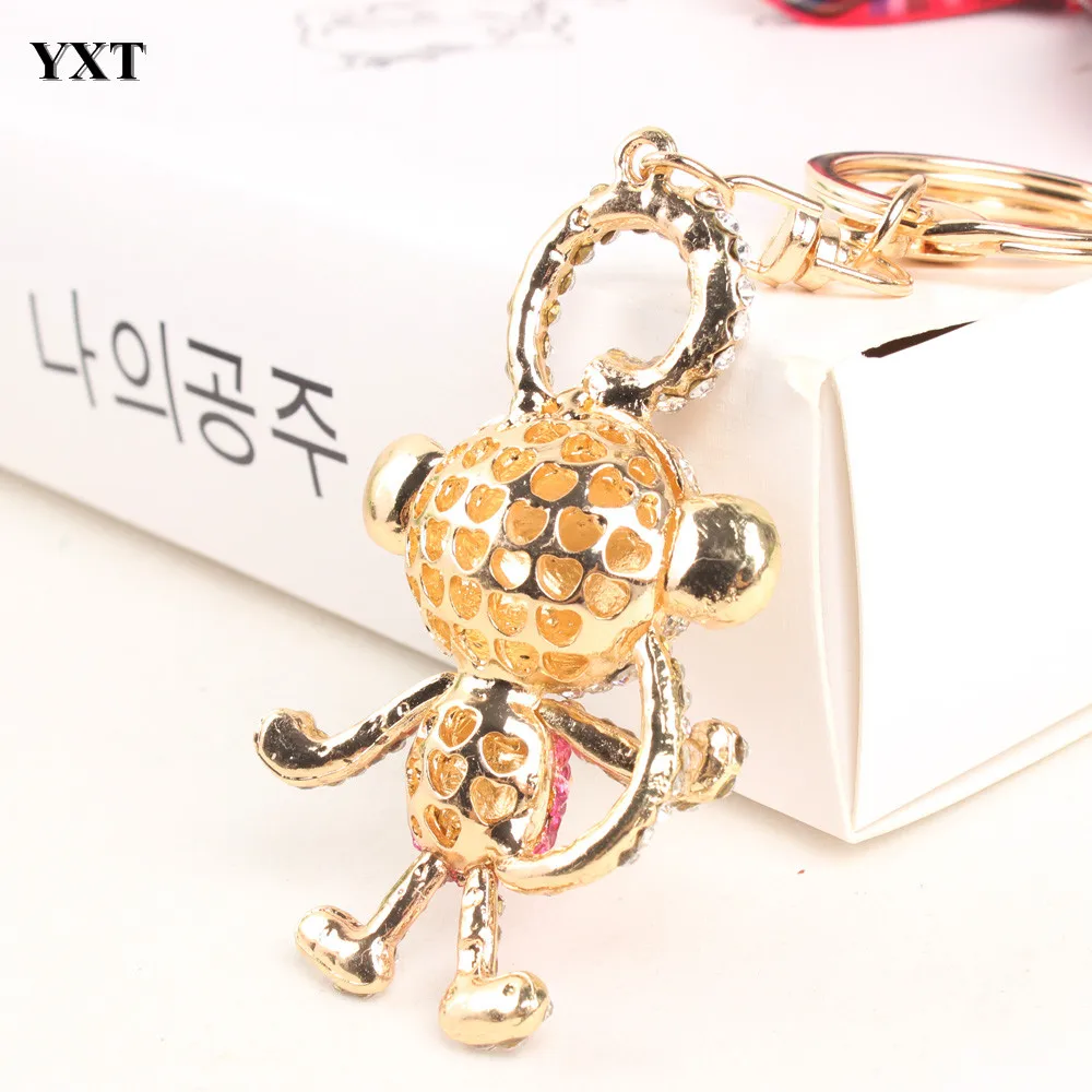 Розовая обезьянка длинный хвост милый Шарм Кулон Кристальный кошелек сумка
