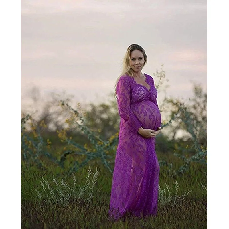 Фиолетовый Длинное кружевное платье для беременных; Платье для фотосессии; платья для беременных; Платье для фотосессии; платье для беременных - Цвет: Фиолетовый