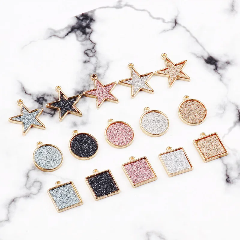 20pc Star square round pendant bling alloy Glitter enamel charm DIY accessories of necklace bracelet earring fitting | Украшения и