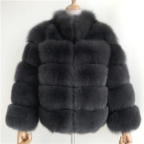 Dark grey Зимнее женское меховое пальто, модное женское пальто из натурального Лисьего меха, верхняя одежда с воротником, плотное теплое Женское пальто из натурального Лисьего меха - Цвет: Dark grey