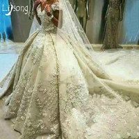 ivory appliques wedding ball gowns custom made middle east saudi arabia bridal formal maxi gown puffy pleated luxury brides gown