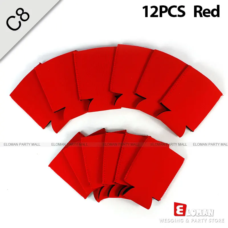 C8-Red-12PCS 12 шт., рукав-охладитель для пива, ELOMAN, украшение для свадебной вечеринки, однотонный цвет, на заказ, дешевая бутылка, удобная пивная банка, держатель, подарок - Цвет: C8-Red-12PCS