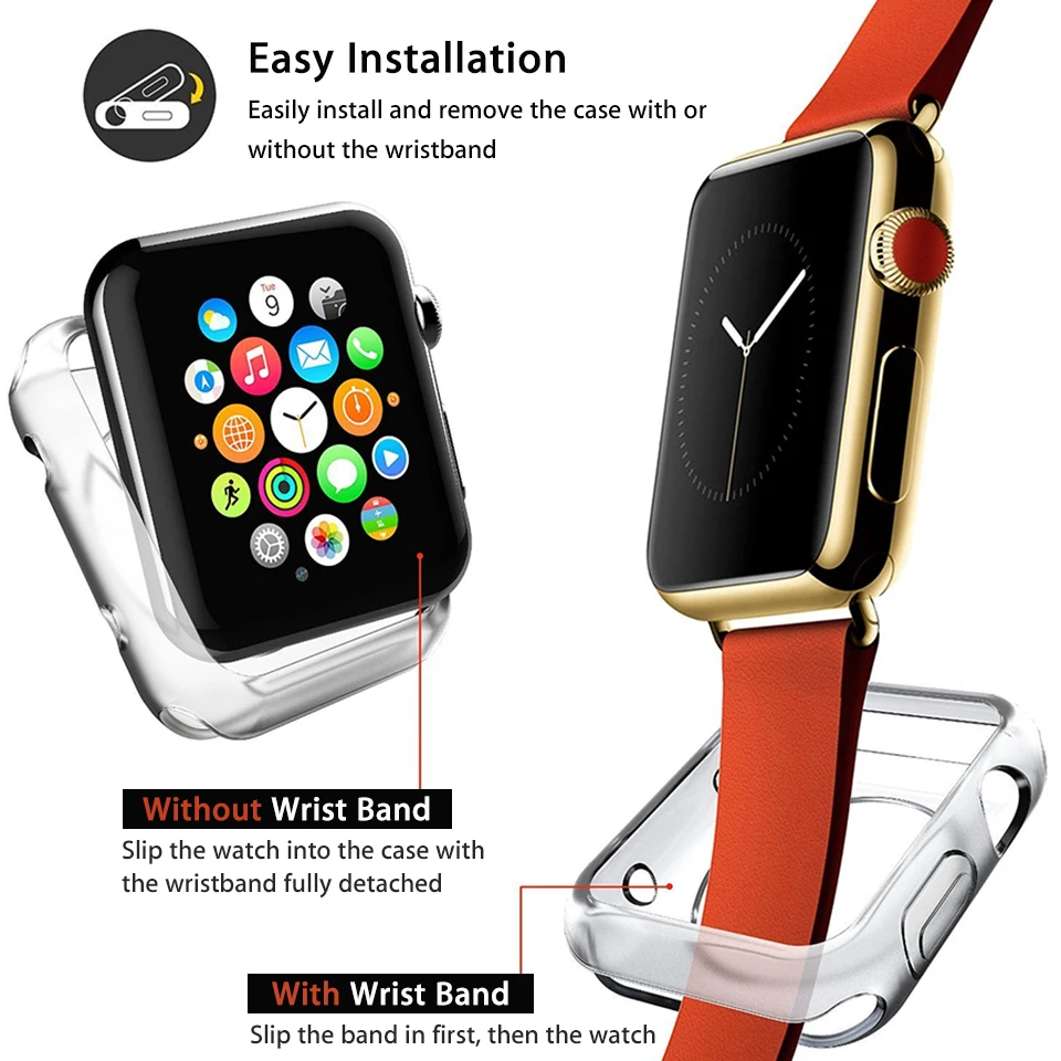 Силиконовый мягкий чехол для Apple Watch версии 4/3/2 прозрачный протектор наручных