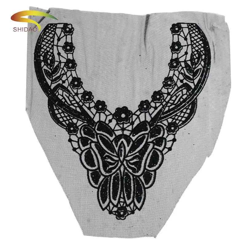 

Pattern Flower Black Shiny Lace Collar Fabric Trim Ribbon DIY Embroidery Applique Sewing On Guipure Wedding Neckline Decoration
