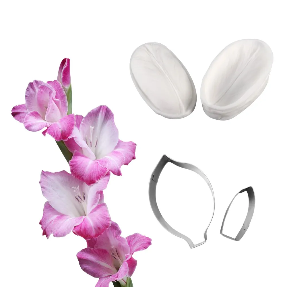

Gladiolus Veiner Silicone Mold & Flower Cutter Set Cake Decorating Fondant Impression Flower Mold Sugarcraft Cake Mold