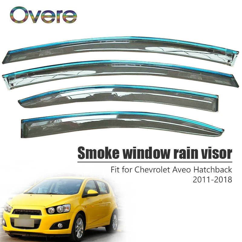 

Overe 4Pcs/1Set Smoke Window Rain Visor For Chevrolet Aveo Hatchback 2011-2015 2016 2017 2018 Awnings Shelters Accessories