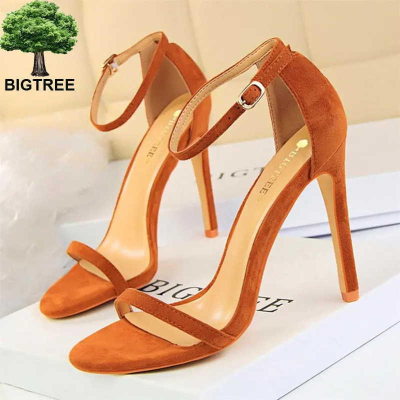 Босоножки BIGTREE женские из мягкой флока тонкий каблук модные туфли с открытым