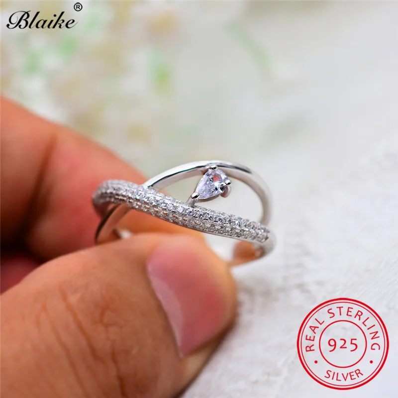 Real s925 Sterling Silver Infinity Rings For Women Pear Cut White Sapphire Zircon Stone Cross Ring Wedding Bands Fine Jewelry | Украшения и