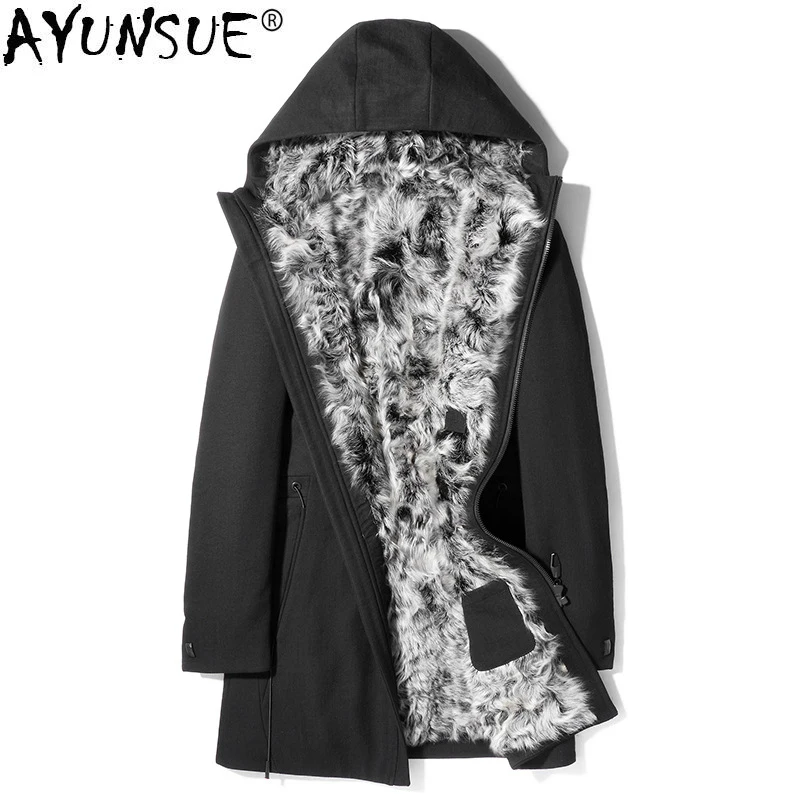 AYUNSUE/зимнее пальто с натуральным мехом Мужская парка длинная куртка 100% шерсть