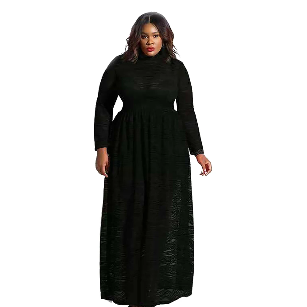 Женское кружевное платье Misshow черное однотонное Клубное макси с длинным рукавом