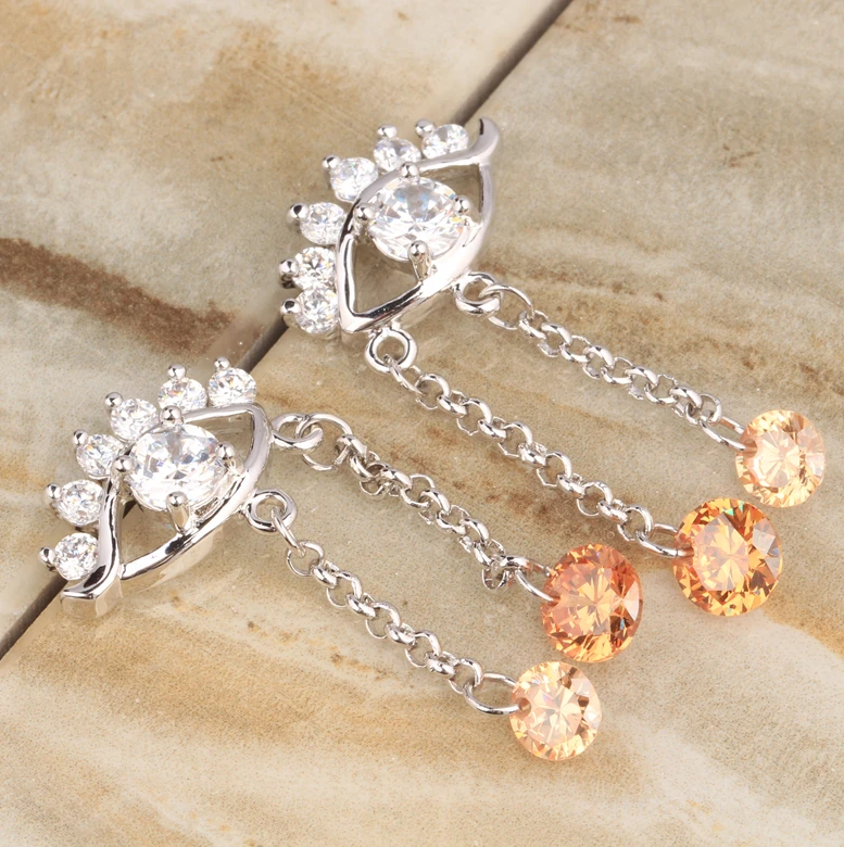 

Романтический выделяющийся шампанское коричневый/оранжевый Morganite стерлингового серебра 925 для вечеринок Для женщин падение Длинные висячи...