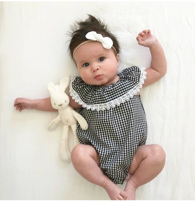 Casual Cotton Kids Jumpsuits And Rompers 2019 Summer Plaid Printed Baby Girls Clothing Laciness Neck Overalls For Children XL29 | Детская