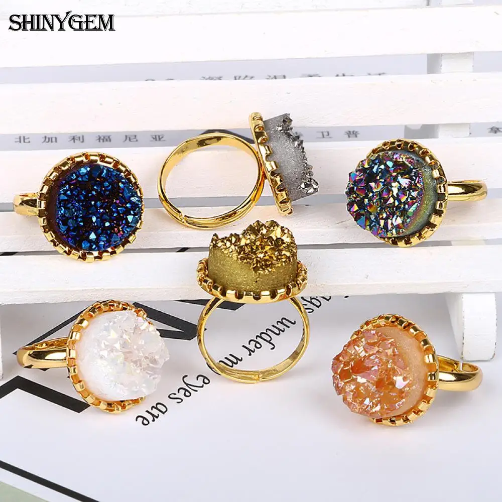 Модные кольца ShinyGem с большим камнем регулируемые из нержавеющей стали золотым