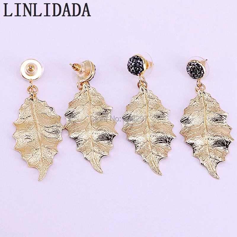 10Pair Trendy Leaf Shape Drop Dangle Earrings Fashion Gold Color Metal Jewelry For Women Gift