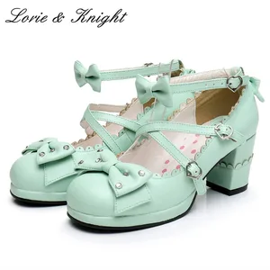 Милой Лолиты, в стиле Харадзюку; Косплэй туфли на толстом высоком каблуке стразы, с бантом, туфли в стиле Принцесса