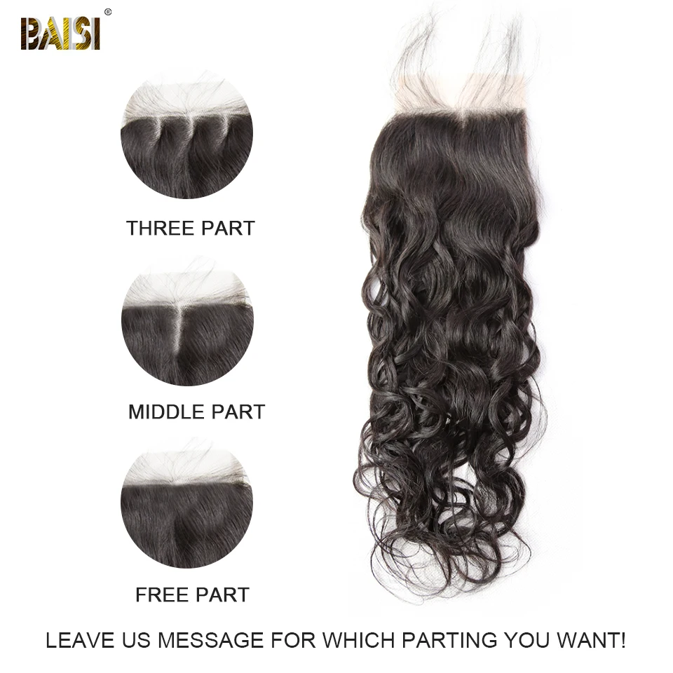 BAISI бразильские виргинские волосы Кружева Закрытие 4x4 волна воды девственные человеческие волосы отбеленные узлы с волосами младенца