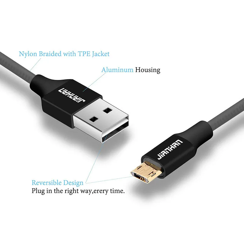 JianHan Реверсивный кабель Micro USB с Type C конвертер для синхронизации данных и