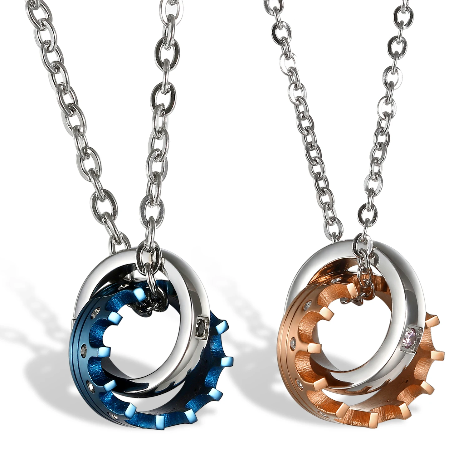 BONISKISS Mens Cubic Zirconia Couples Stainless Steel Crown Pendant Love Necklace Set 18 and 22 inch Chain Women Jewelry | Украшения и
