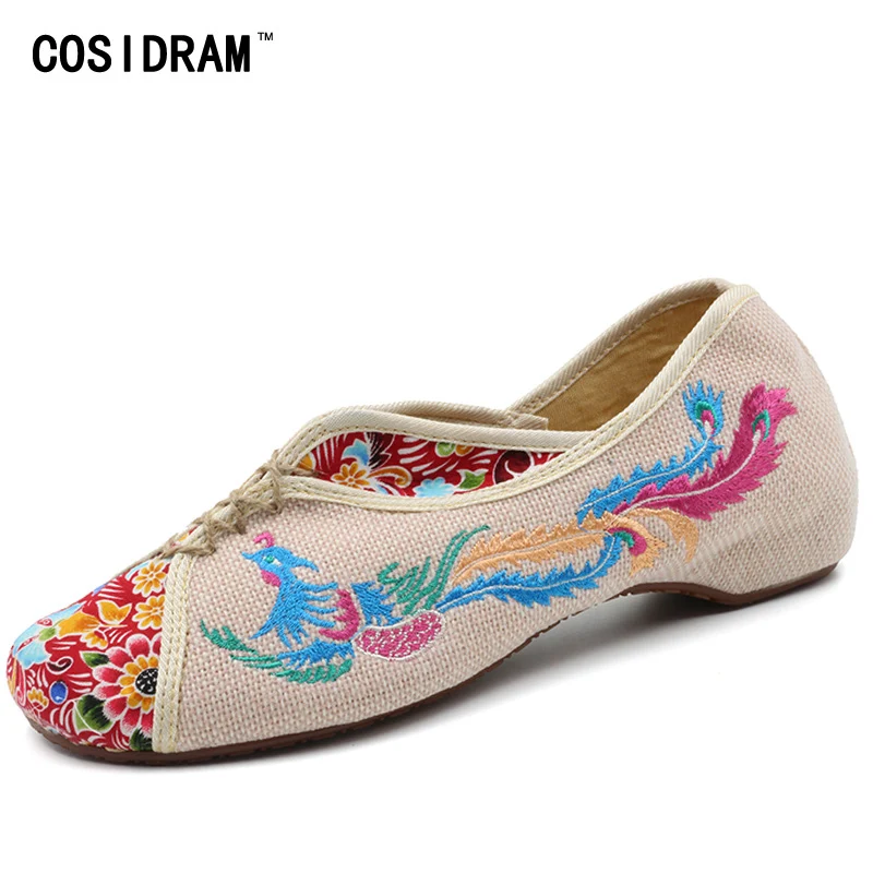 2017 Лоскутные женские туфли на плоской подошве в китайском стиле с вышивкой