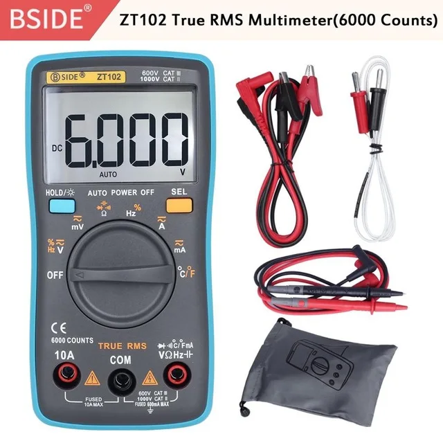 ZT102 ZT98 ZT100 ZT101 ZT102 Автоматический цифровой мультиметр 6000 отсчетов подсветка AC/DC Ток Напряжение ом тестер Портативный ЖК-экран метр - Цвет: ZT102