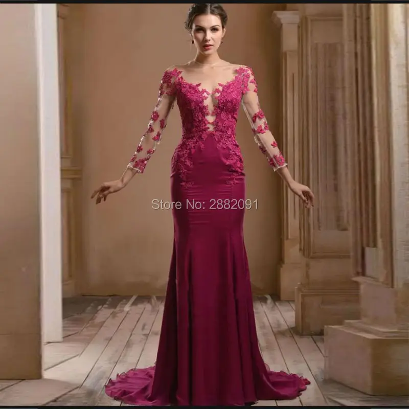 Vestido лонго де феста Обнаженная с длинными рукавами Русалка длинное вечернее