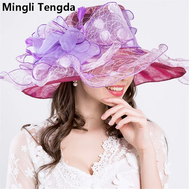 Цветная Свадебная шляпа Mingli Tengda с защитой от УФ лучей модная большими цветами из