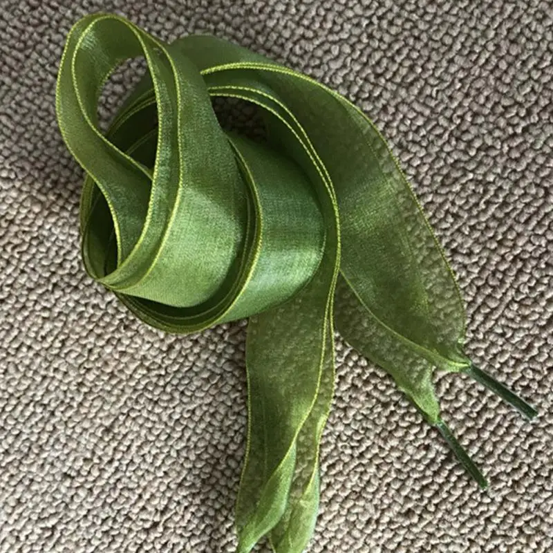 army green 1 пара, женские шнурки, плоская шелковая сатиновая лента, Спортивная/парусиновая/повседневная обувь, шнурки для кроссовок, шнурки для обуви 110 см x 2,5 см - Цвет: army green