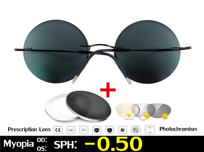 Black Myopia -0.50 Титан очки без оправы, очки для близорукости, фотохромные очки Для мужчин Для женщин Хамелеон очки с диоптриями-1,0 1,5 2,0 2,5 3,0 - Цвет оправы: Black Myopia -0.50