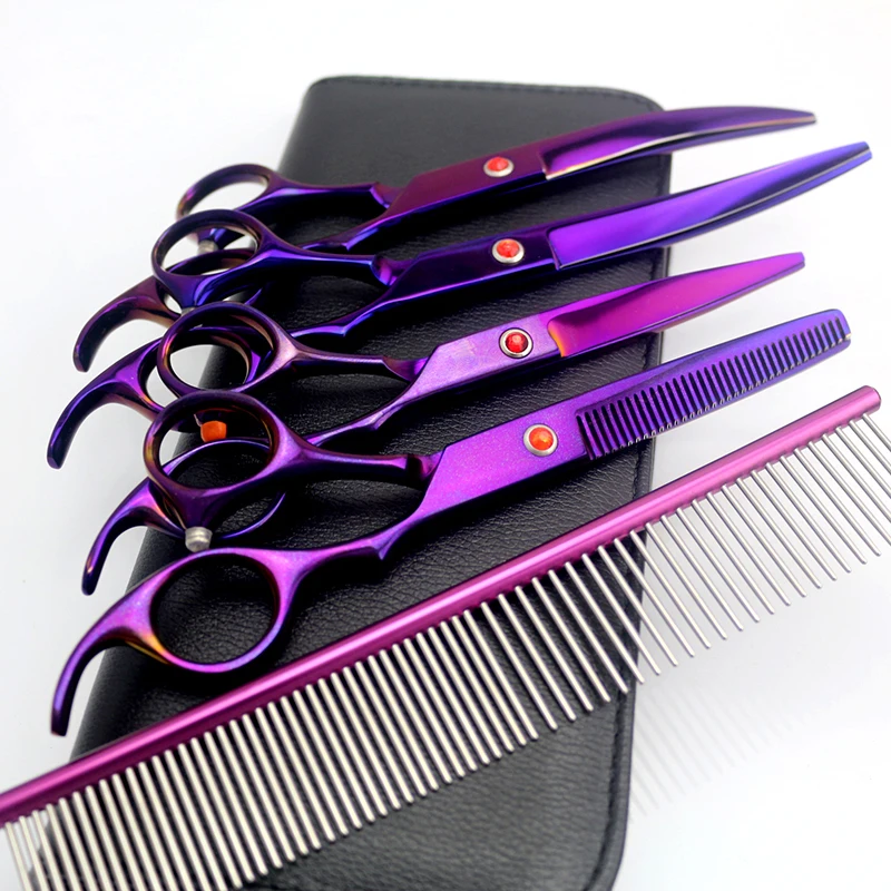 Профессиональные ножницы фиолетовый 7 дюймов собака набор ножниц для груминга