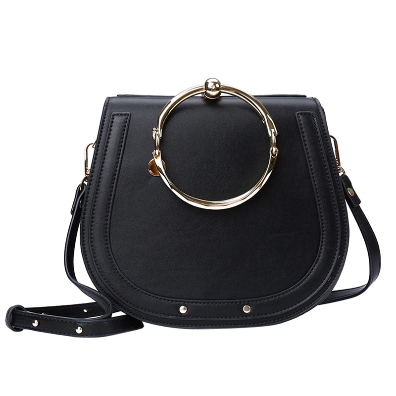 Women's Handbag Unique Metal Ring Top Handle Leather Women Crossbody Messenger Bag Tote For Girls Pink Black | Багаж и сумки