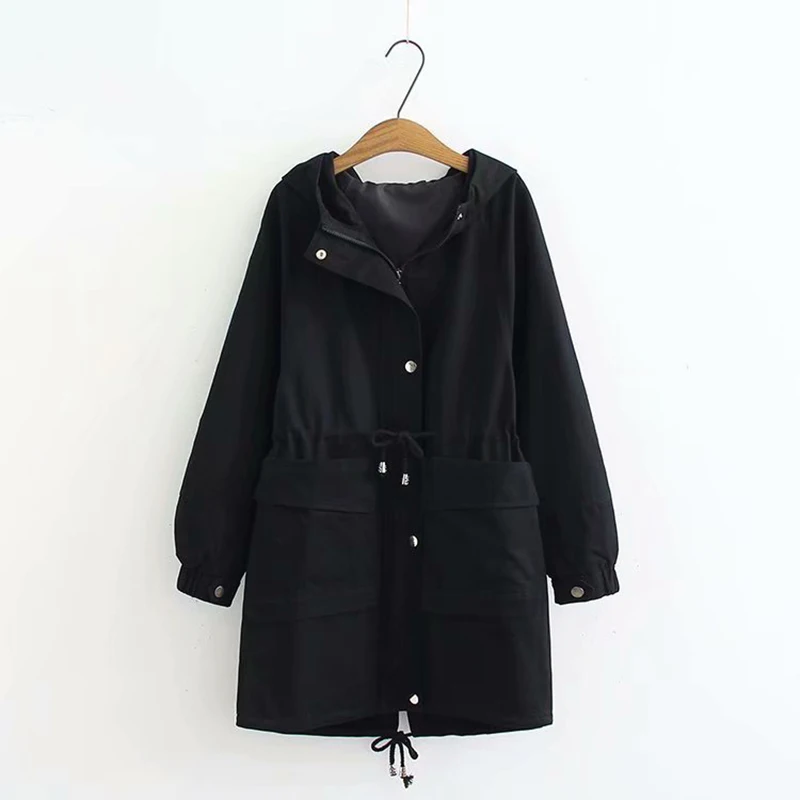 Женская Длинная ветровка на завязках куртка бомбер большого размера в Корейском