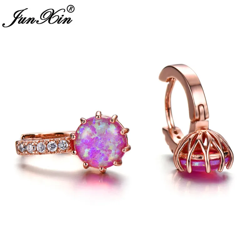 Rose Gold Pink Opal Модные женские круглые серьги-кольца в стиле бохо, 925 пробы, серебряные свадебные ювелирные изделия, белые, синие огненные серьги с камнями-опалами для женщин - Окраска металла: Rose Gold Pink Opal