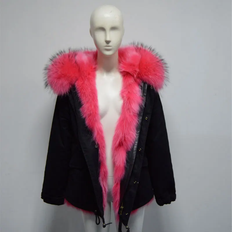 Персиковый Финк Цвет Лисий Мех куртка для женщин зимняя одежда обе стороны