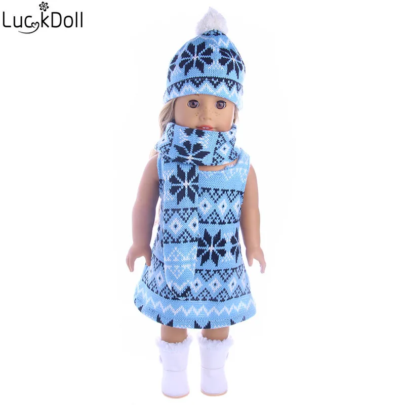 

LUCKDOLL Handmade Hat +Scarf+Dress Fit 18Inch American 43cmBabyDoll Clothes Accessories,Girls Toys,Generation,Birthday Gift