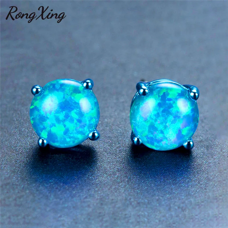 RongXing Vintage Punk Blue Gold Filled Fire Opal Stud Earrings For Women Men Fashion Jewelry Halloween Earring Gift Ear0695 | Украшения и