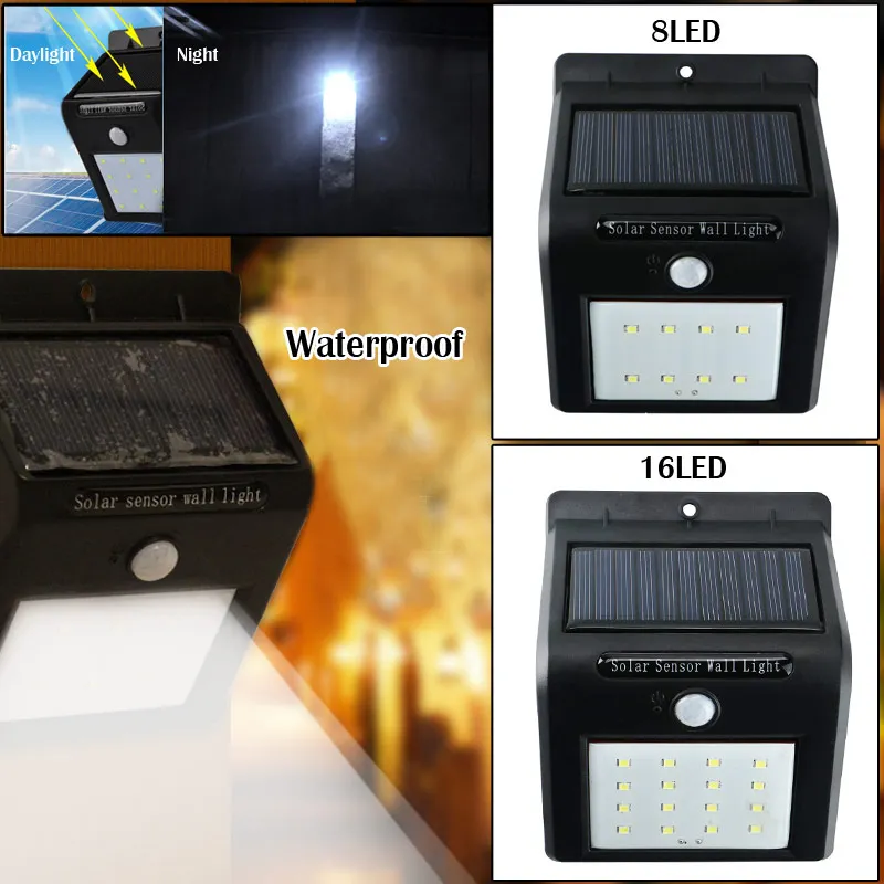 Практичная светодиодная Солнечная лампа Настенный светильник 8Led/16Led IP64