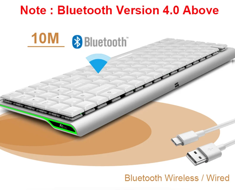 RK929 перезаряжаемая 96 клавиш белая светодиодная подсветка Bluetooth механическая клавиатура геймер мини эргономичный Металл для телефона ПК ноутбука планшета