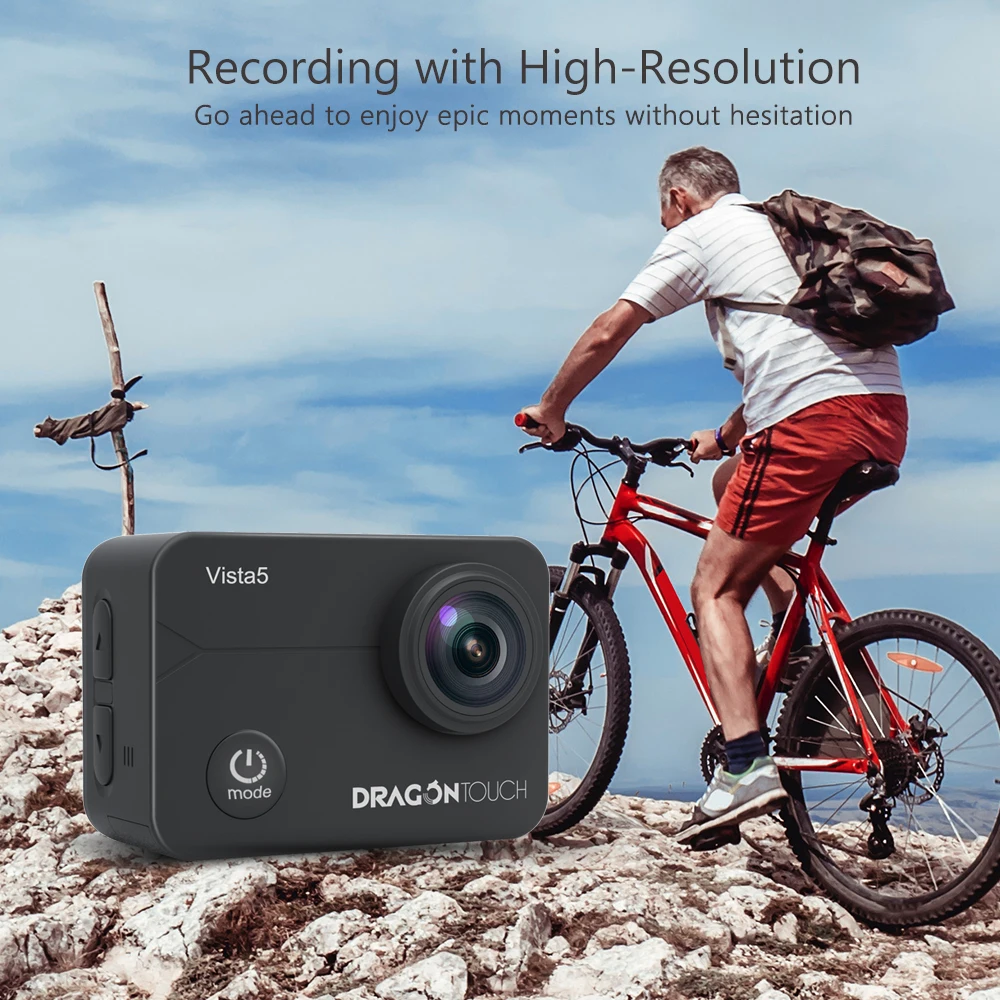 Экшн камера Dragon Touch Vista 5 4K 30 fps водонепроницаемая Спортивная с Wi Fi 2 шт.