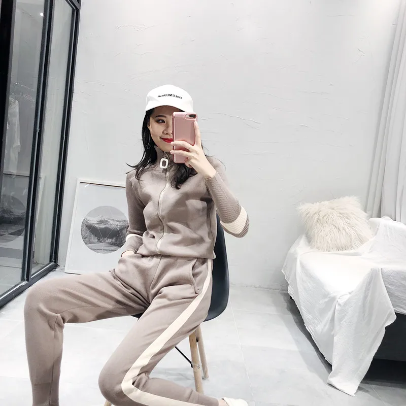 Женский Повседневный Спортивный костюм ALPHALMODA Трикотажный на молнии и облегающие